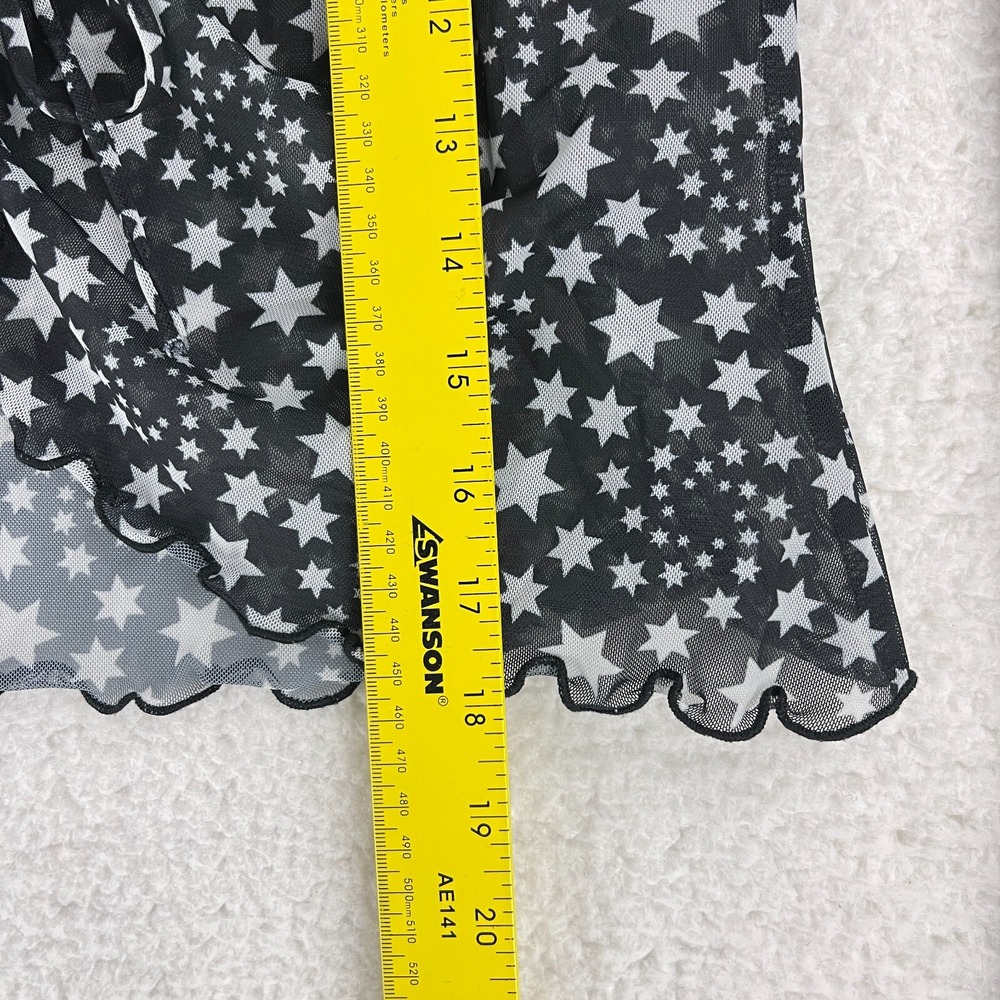 Free People Marni Sheer Top Womens Medium Black White Star Print Long Sleeve Tie - Picture 9 of 12